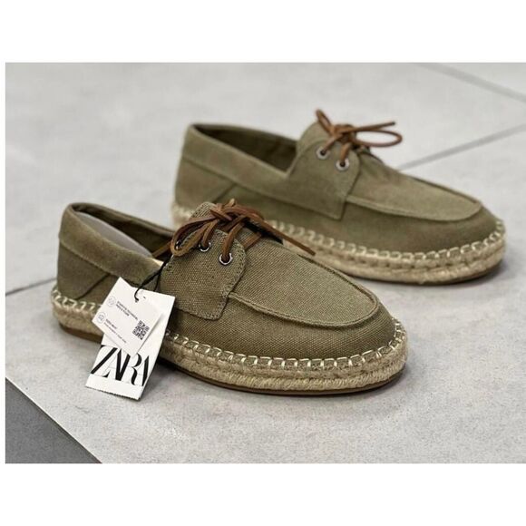 NWT Zara Gorgeous Sz 10 Men\'s Khaki /Olive Green Suede Espadrille Lace-Up Shoes main image 10